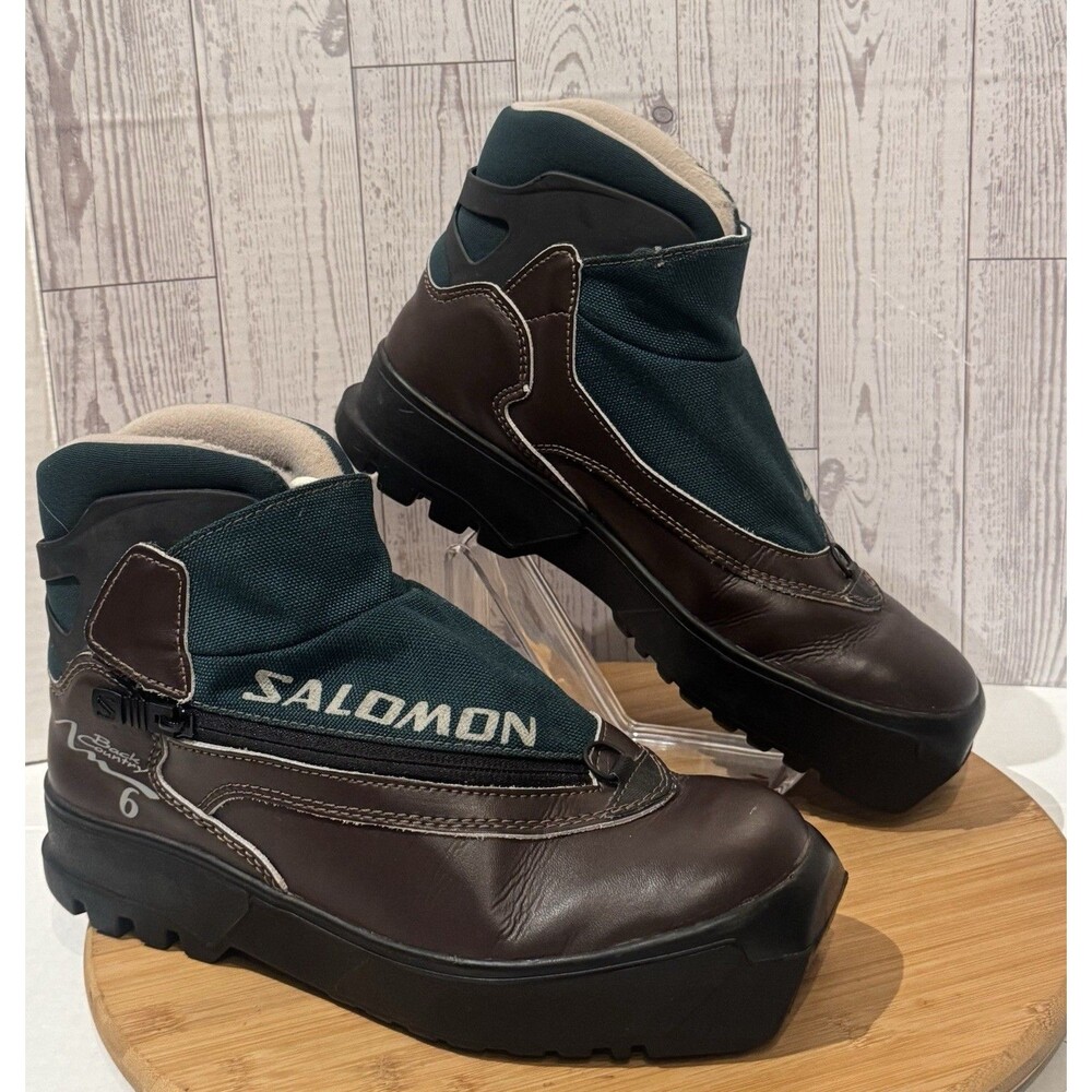 VTG Salomon Backcountry SNS Nordic Ski Boots Leather Side Zip Winter Men's 7.5